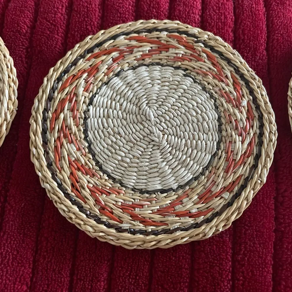 Straw drink Coaster Set‎ 6 Vintage 70s Woven Boho Retro Bohemian Home Coffee